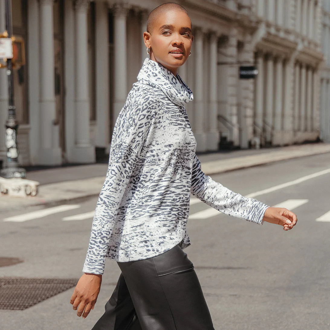 Clara Sunwoo Animal Print Turtleneck Sweater W Silver Weave
