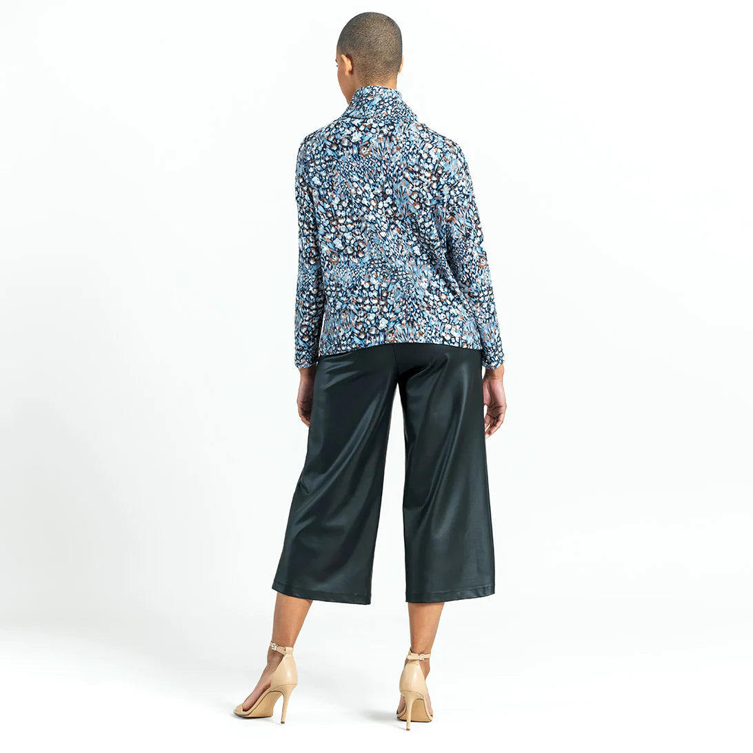 Clara Sunwoo Clara Sunwoo - Puff Floral Print Turtleneck Sweater W/Tipped Hem - Blue/Multi available at The Good Life Boutique