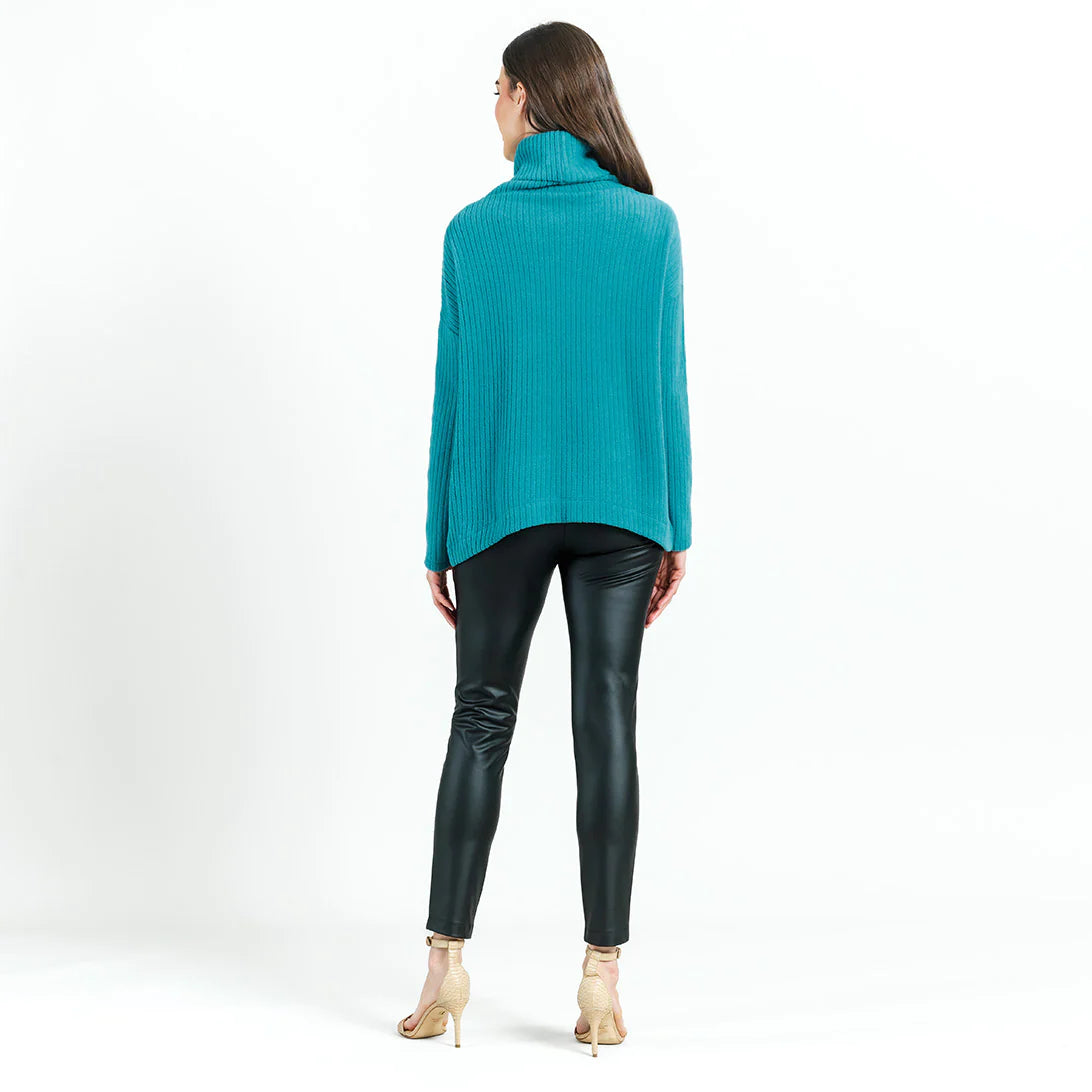 Clara Sunwoo Clara Sunwoo - Ribbed Turtleneck Sweater W/Tipped Hem - Teal Blue available at The Good Life Boutique