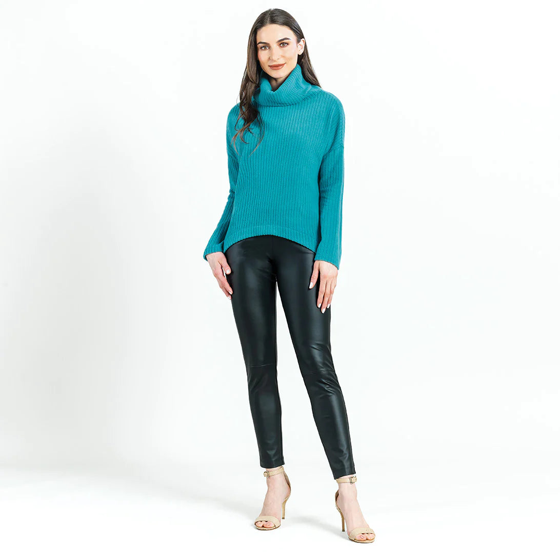 Clara Sunwoo Clara Sunwoo - Ribbed Turtleneck Sweater W/Tipped Hem - Teal Blue available at The Good Life Boutique