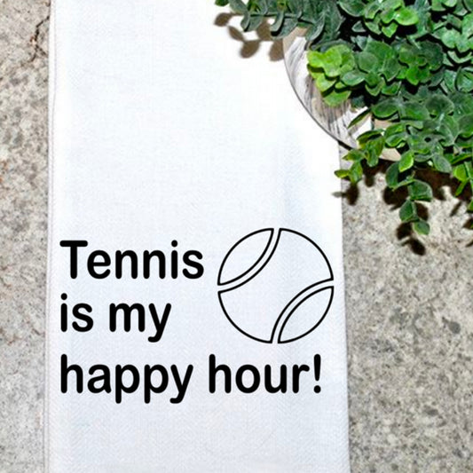 Geez Louise Goods Tennis Is My Happy Hour Kitchen Towel available at The Good Life Boutique