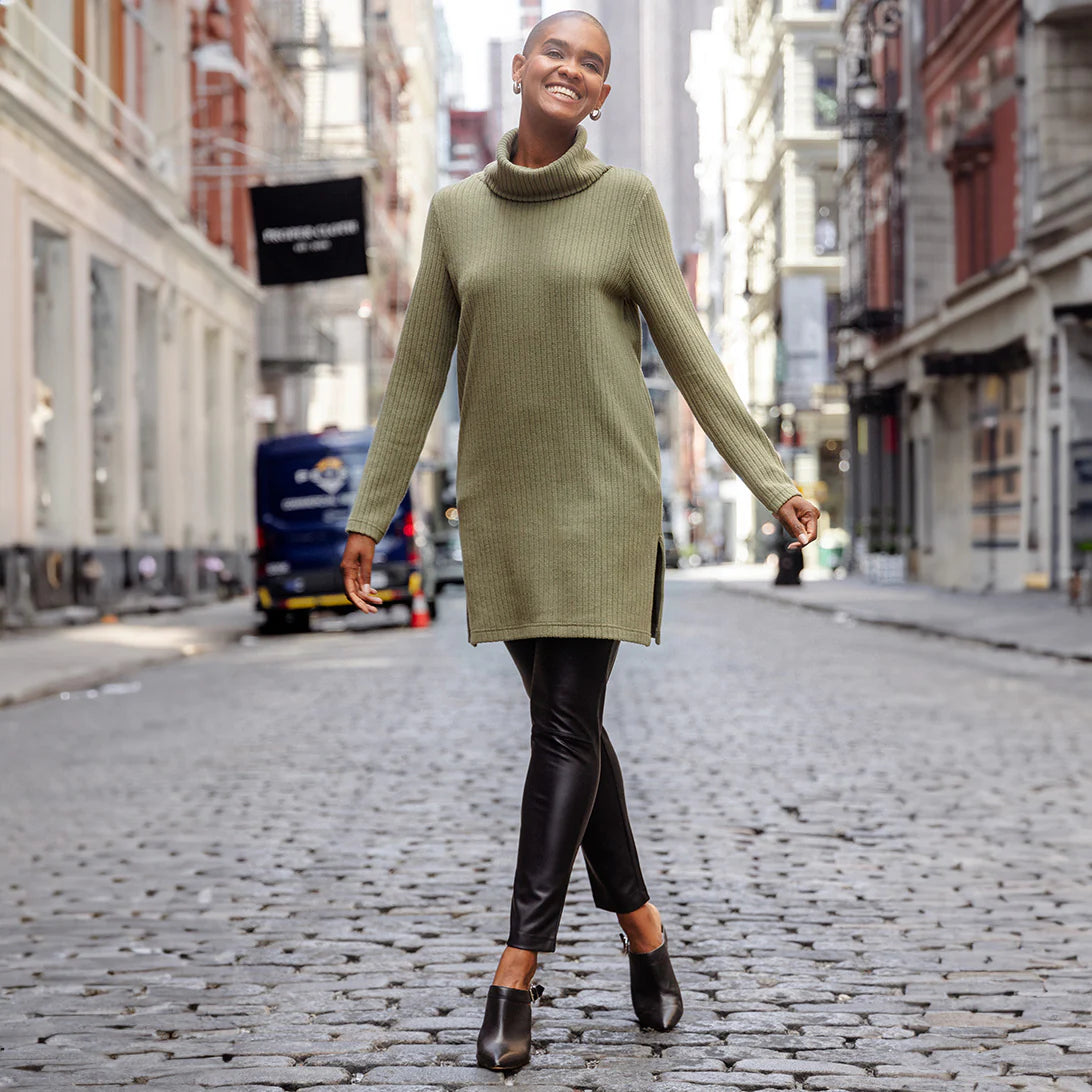 Clara Sunwoo Clara Sunwoo - Ribbed Turtleneck Tunic Sweater - Olive available at The Good Life Boutique