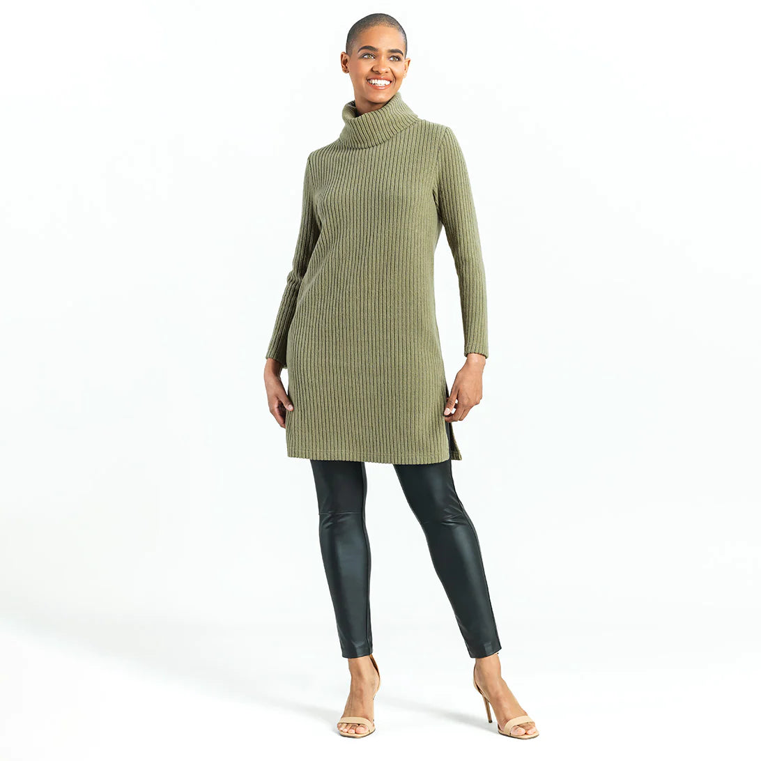 Clara Sunwoo Clara Sunwoo - Ribbed Turtleneck Tunic Sweater - Olive available at The Good Life Boutique