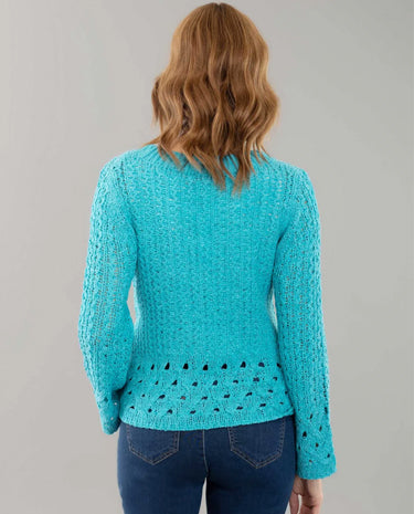 Lisette Lisette - Kiara 23 1/2", 3/4 Sleeve Crochet Sweater - Turquoise available at The Good Life Boutique