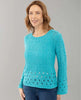 Lisette Lisette - Kiara 23 1/2", 3/4 Sleeve Crochet Sweater - Turquoise available at The Good Life Boutique