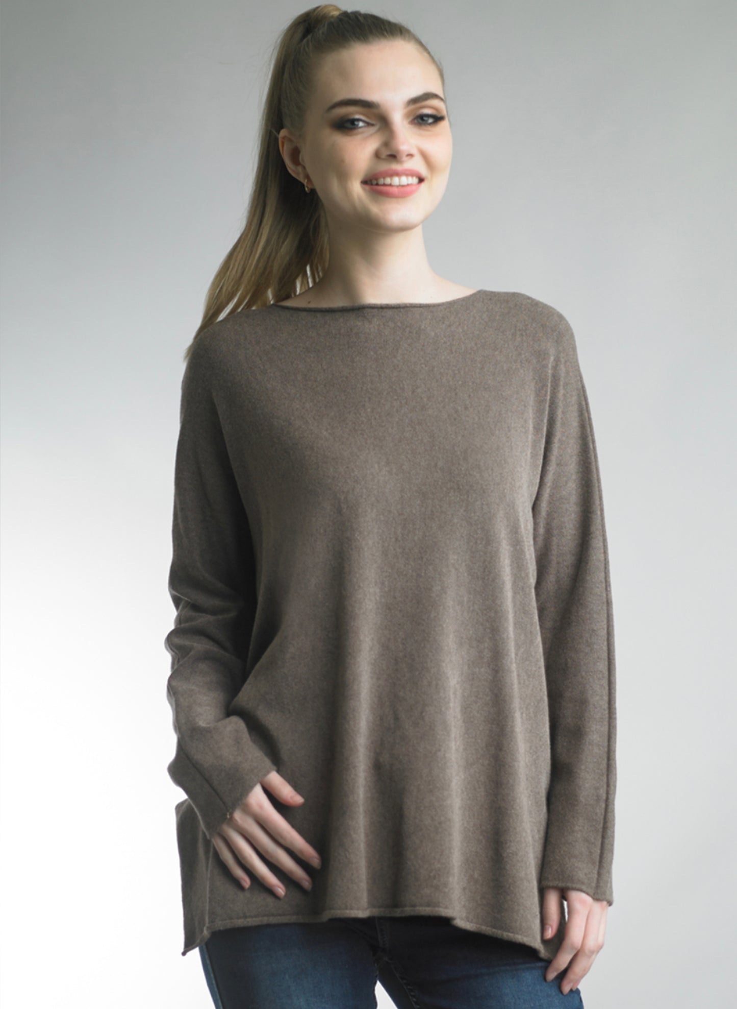 Tempo Paris Tempo Paris - Boat Neck Pullover Sweater - Taupe available at The Good Life Boutique