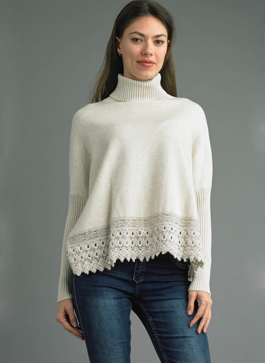 Tempo Paris Tempo Paris - Lace Edge Sweater - Beige available at The Good Life Boutique