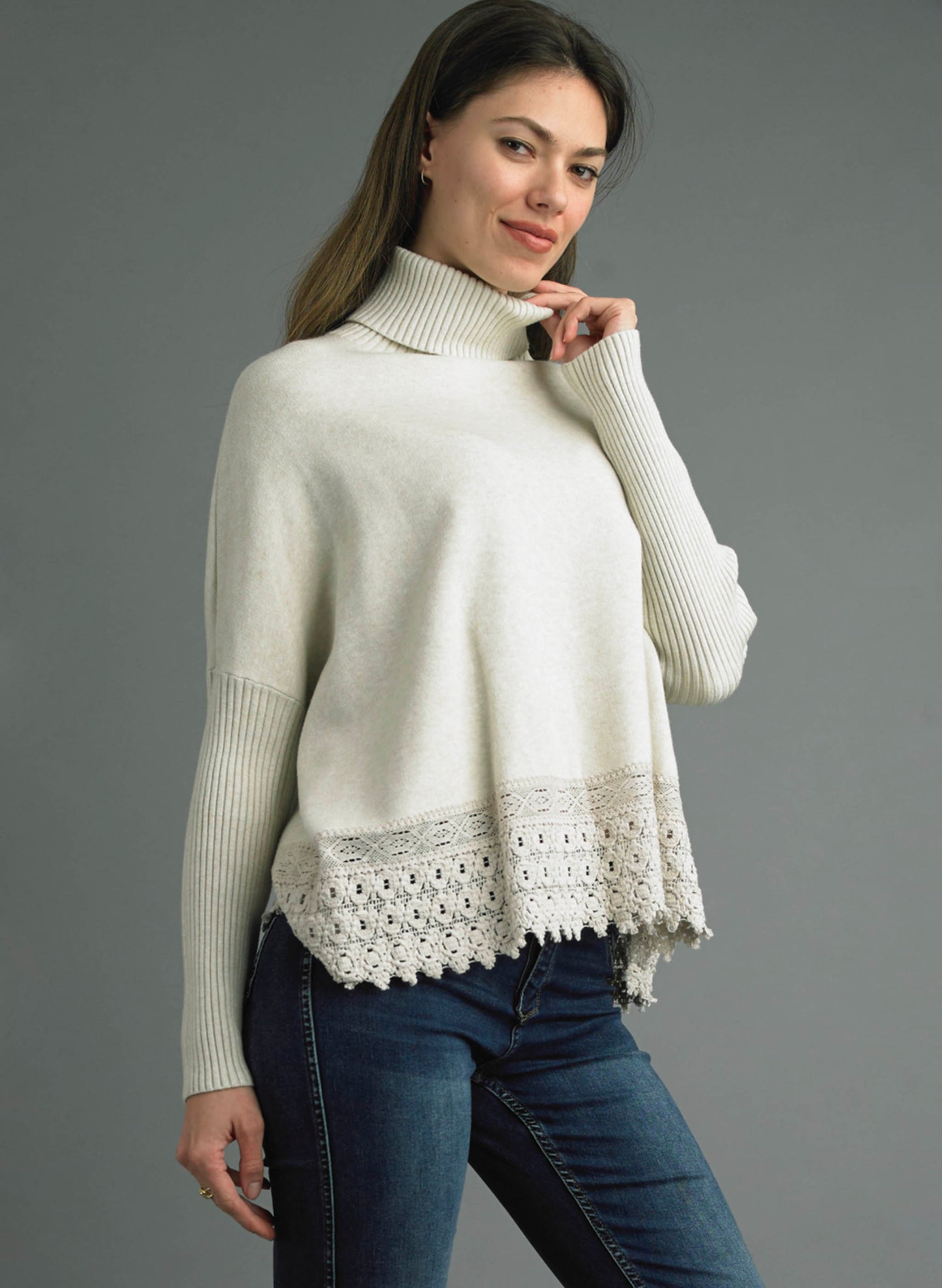 Tempo Paris Tempo Paris - Lace Edge Sweater - Beige available at The Good Life Boutique