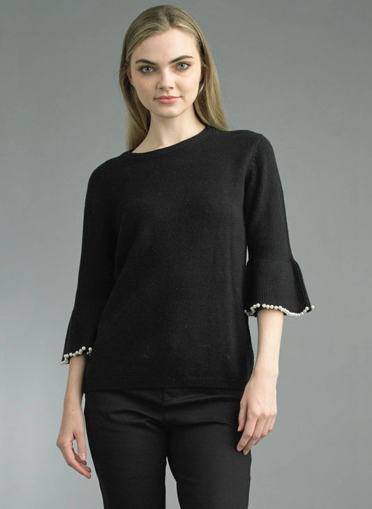 Tempo Paris Tempo Paris - Pearl Edge Sweater - Black available at The Good Life Boutique