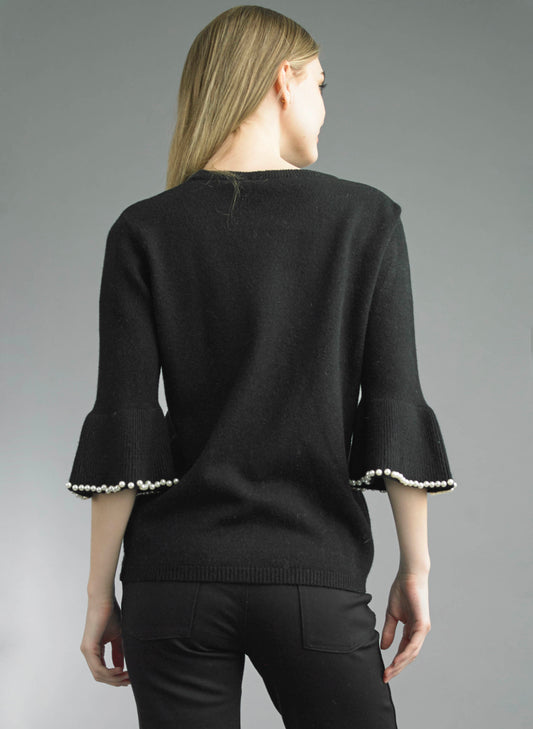 Tempo Paris Tempo Paris - Pearl Edge Sweater - Black available at The Good Life Boutique