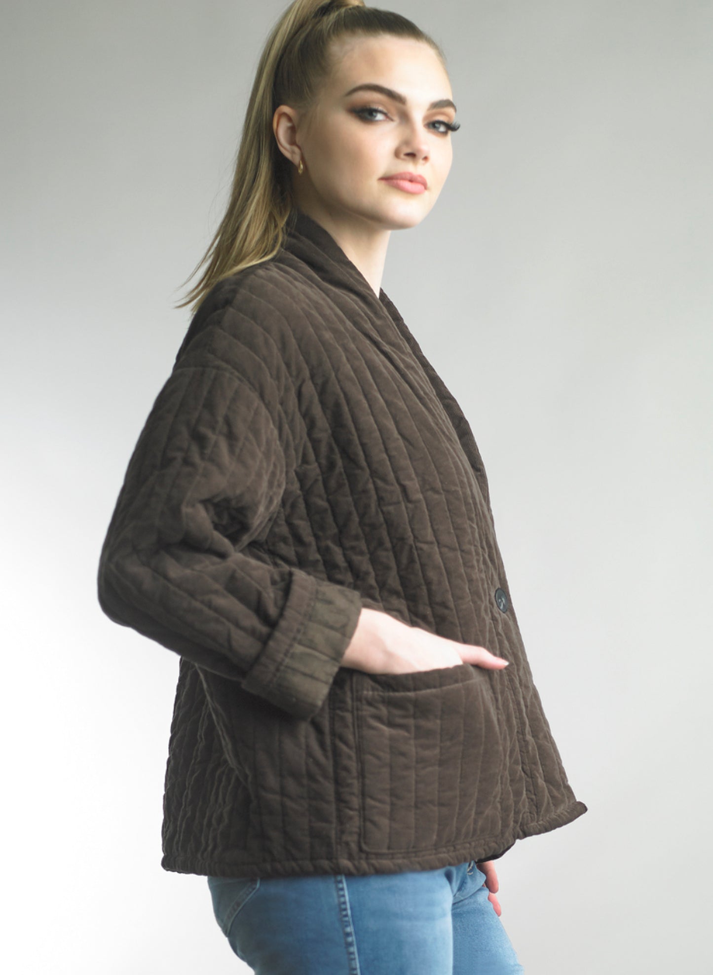 Tempo Paris Tempo Paris - Quilt Button Jacket - Brown available at The Good Life Boutique