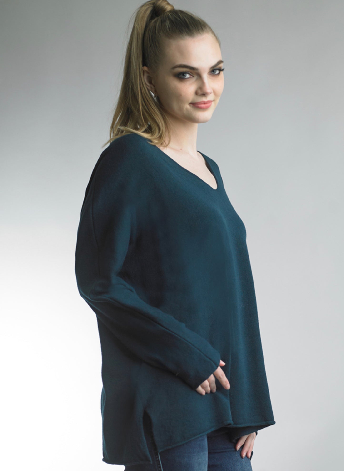 Tempo Paris Tempo Paris - V Neck Pullover - Teal available at The Good Life Boutique