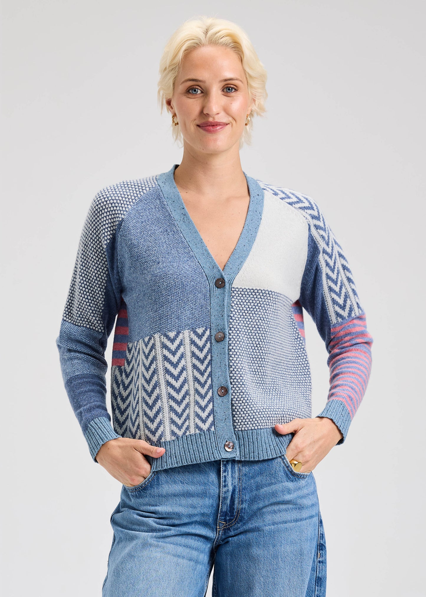 Zaket & Plover Zaket & Plover - Textured Cardi - Jean available at The Good Life Boutique