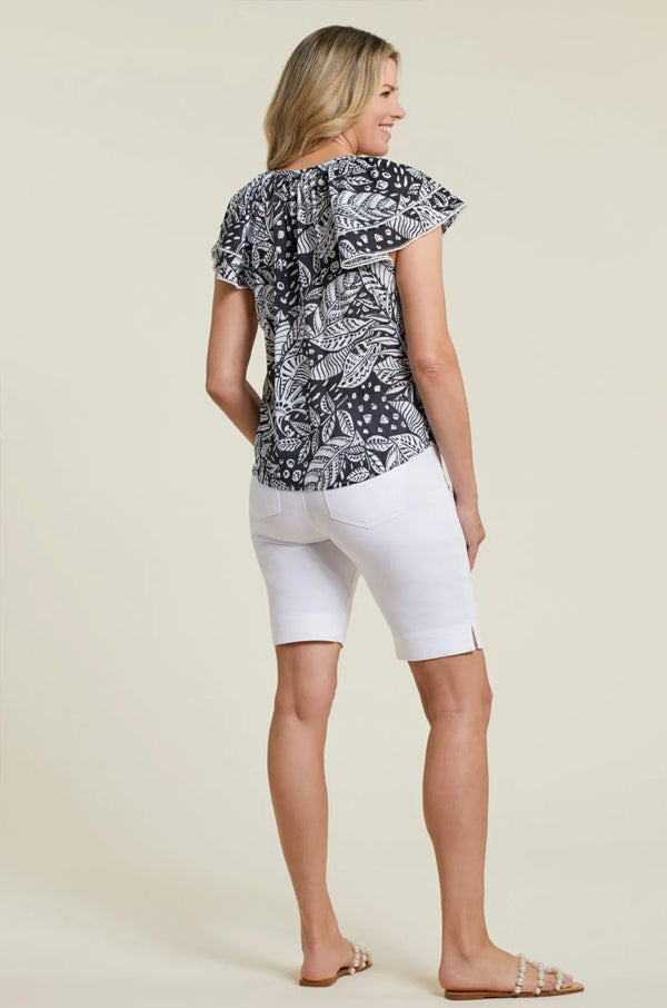Tribal Tribal - Frill Sleeve Blouse W/Tie - Black available at The Good Life Boutique