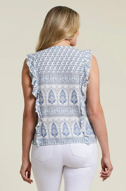 Tribal Tribal - Sleeveless V Neck Blouse W/ Sequins - Pacific available at The Good Life Boutique