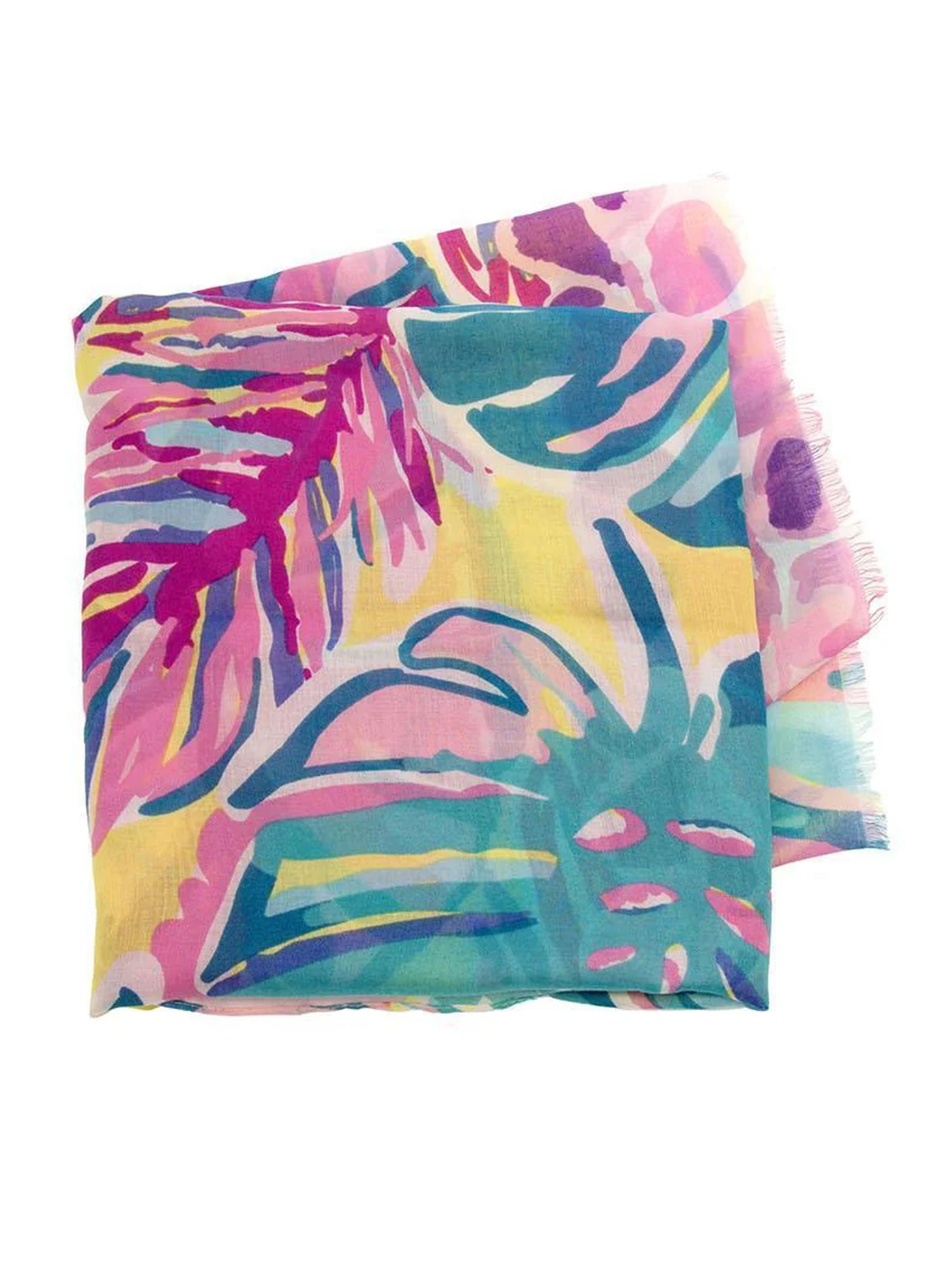Joy Accessories 180X90 Pink Tropical Leaf Scarf available at The Good Life Boutique