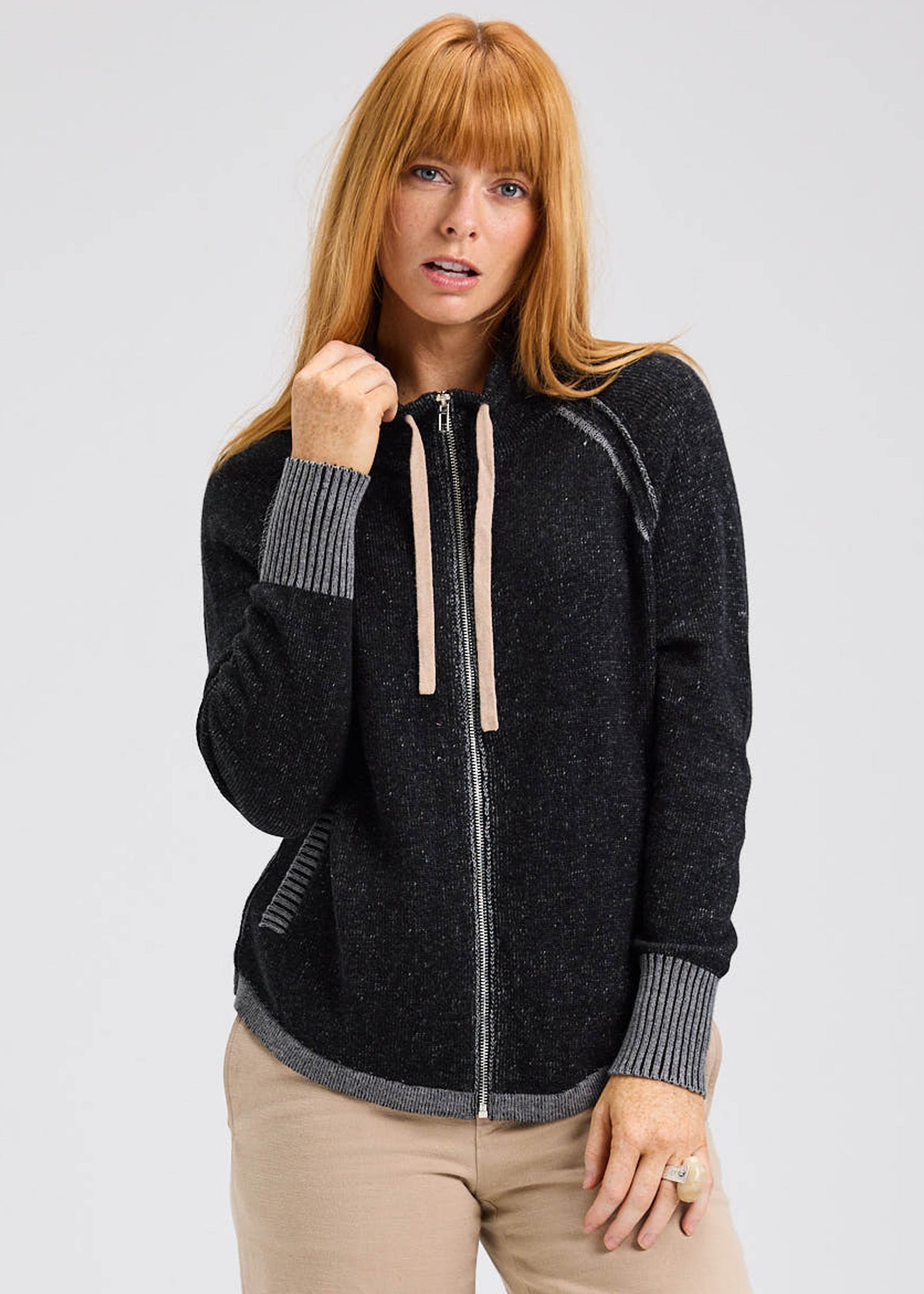 Zaket & Plover Zaket & Plover - Two-Tone Zip Up - Black available at The Good Life Boutique