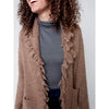 Charlie B Charlie B - Boucle Cardigan With finged Shawl Neck - Truffle available at The Good Life Boutique