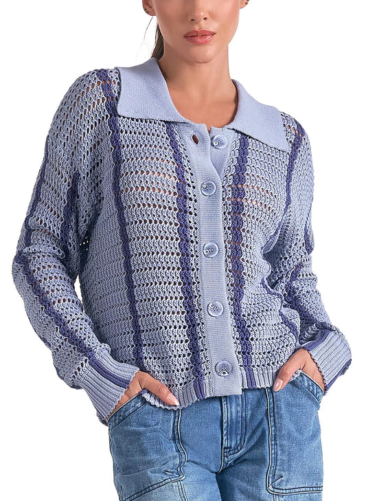 Elan Elan - 8 Sweater V Neck Button Down - Light Blue available at The Good Life Boutique