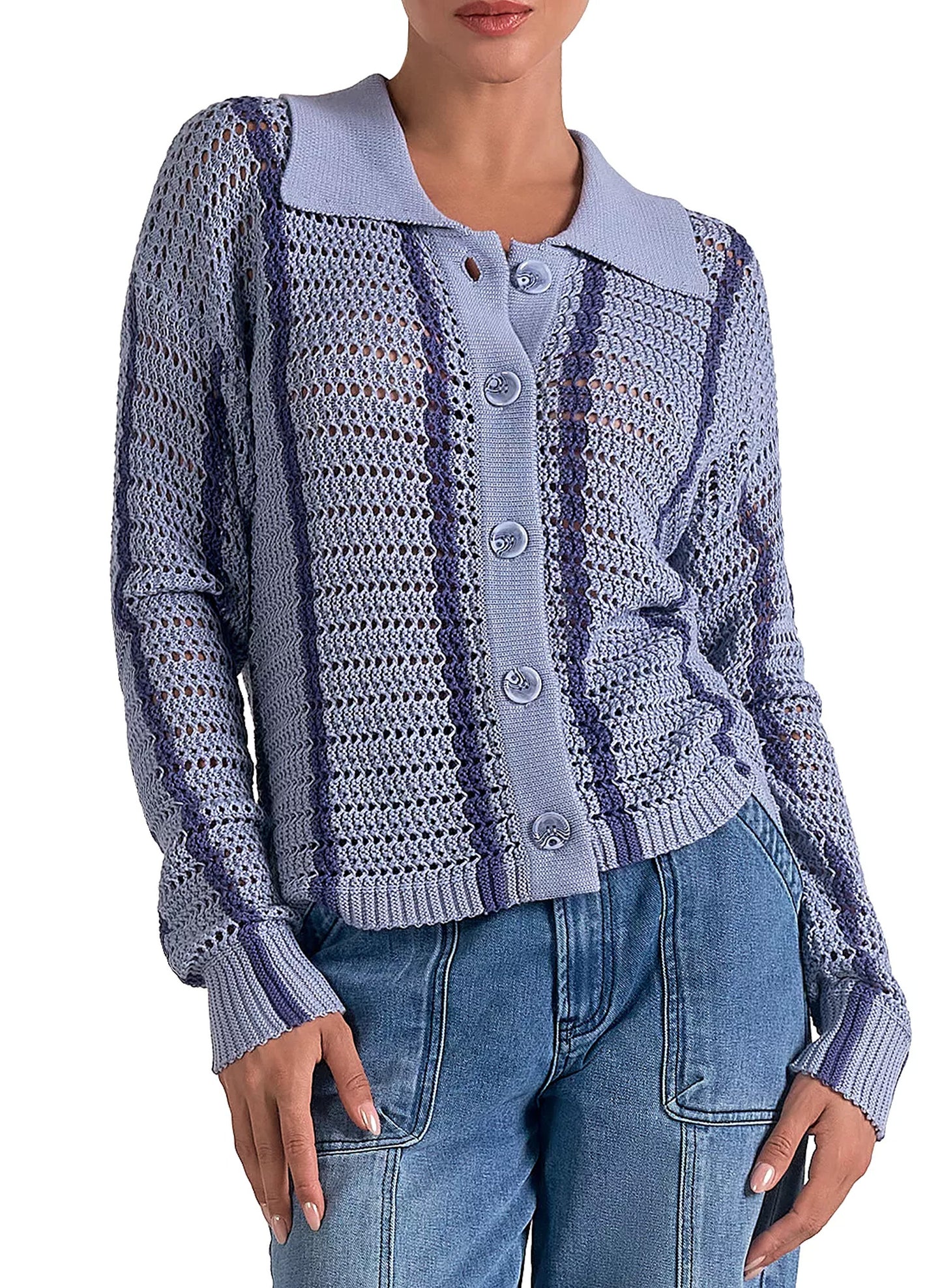 Elan Elan - 8 Sweater V Neck Button Down - Light Blue available at The Good Life Boutique