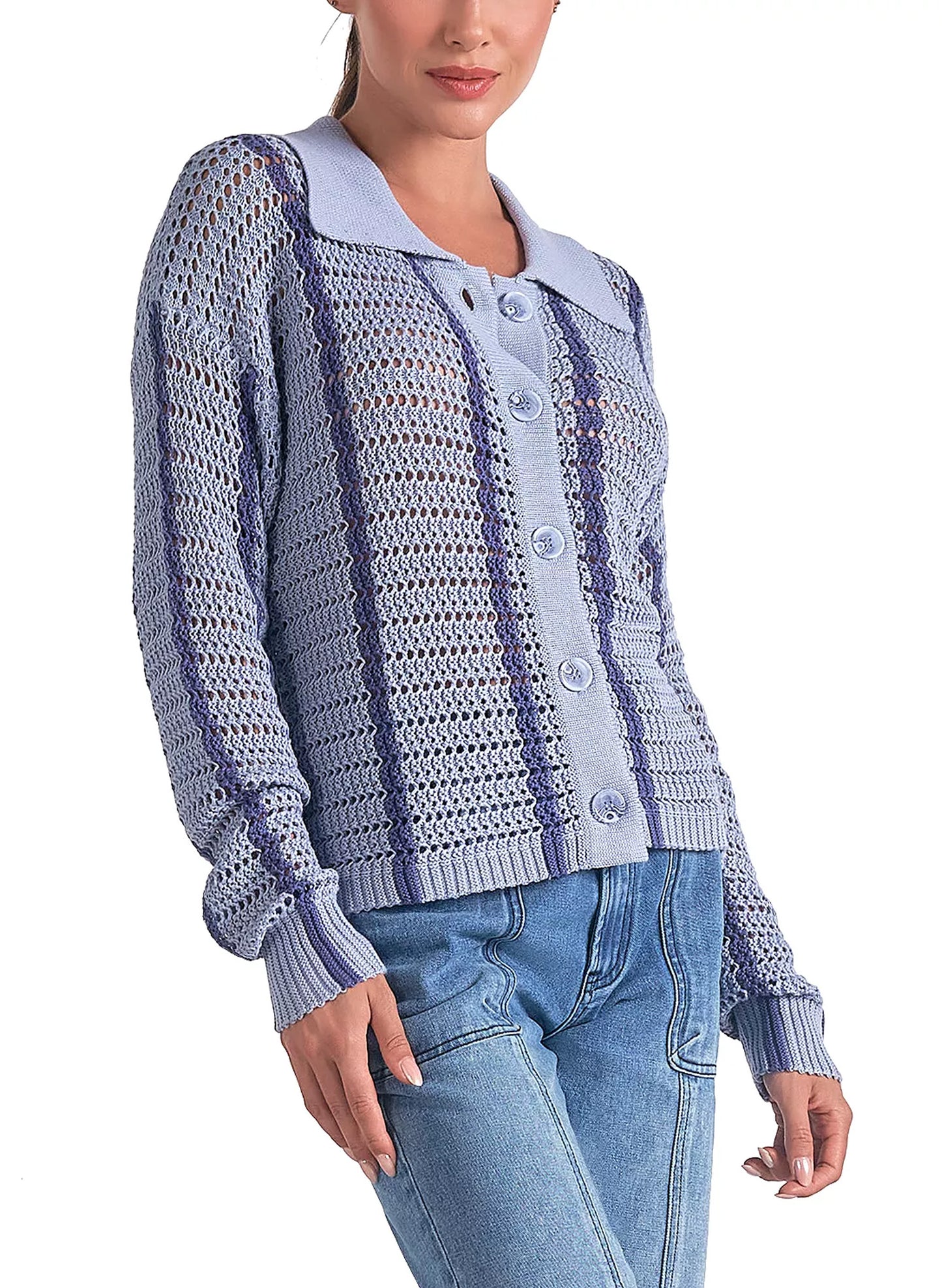 Elan Elan - 8 Sweater V Neck Button Down - Light Blue available at The Good Life Boutique