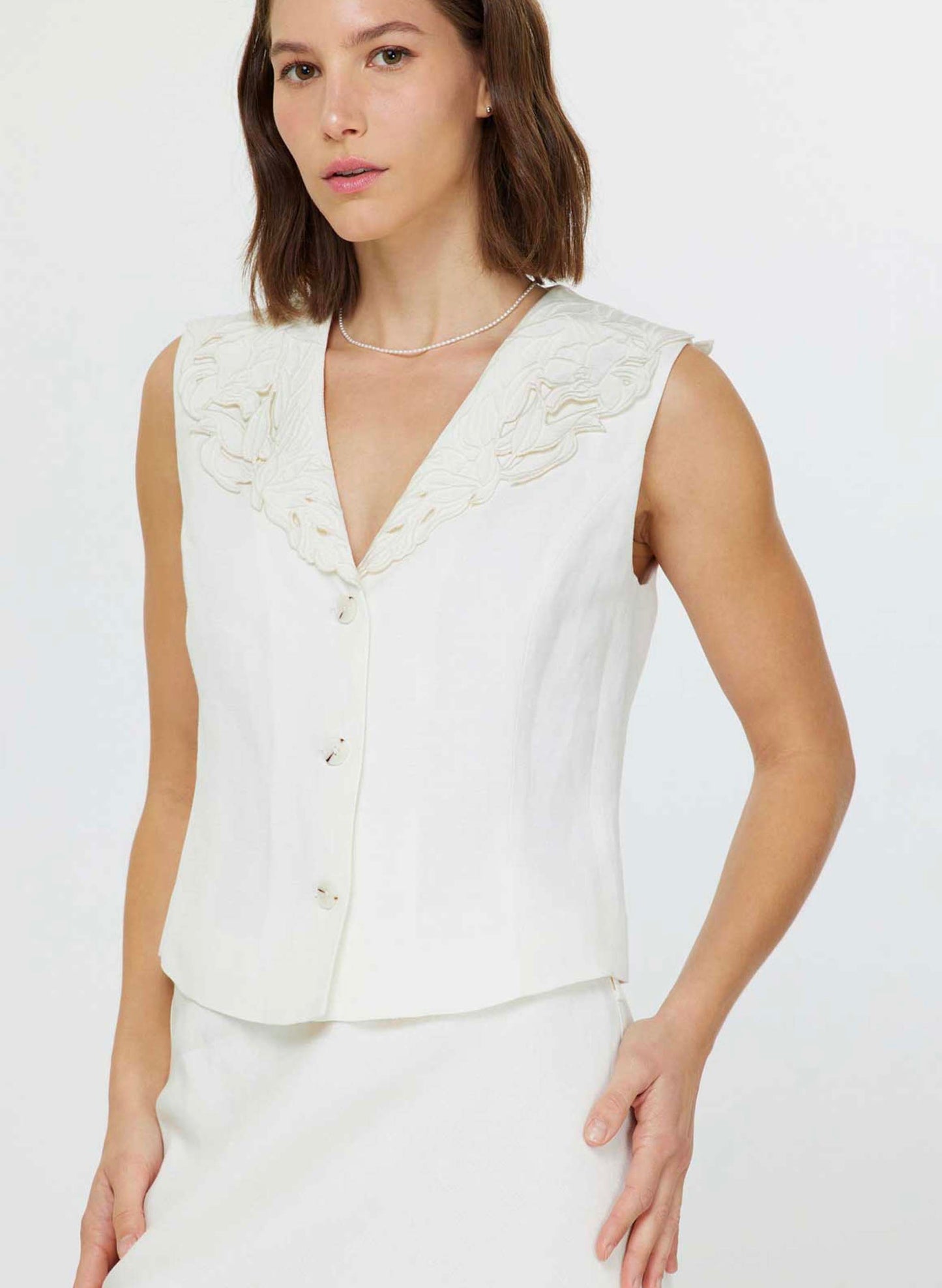 Current Air V Neck Sleeveless Button Down Vest - White available at The Good Life Boutique