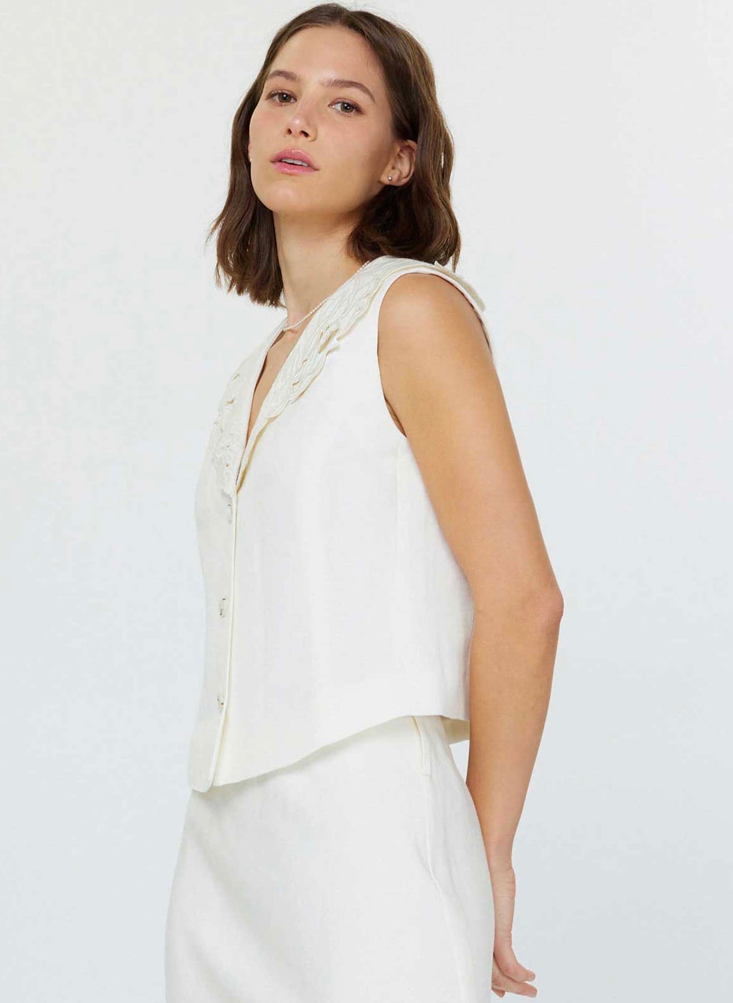 Current Air V Neck Sleeveless Button Down Vest - White available at The Good Life Boutique