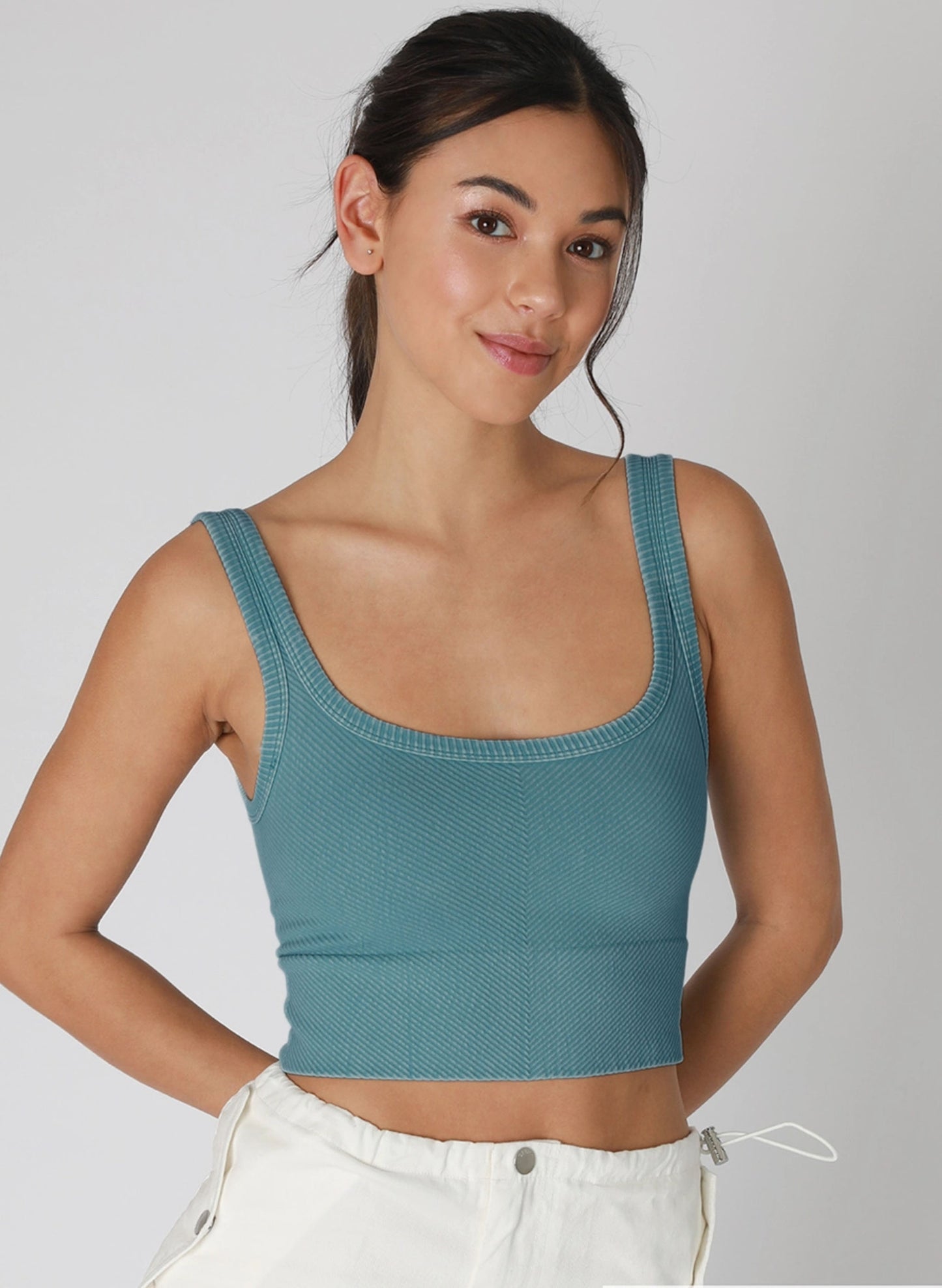 Vintage Chevron Crop Top - One Size - Vintage Mist Teal
