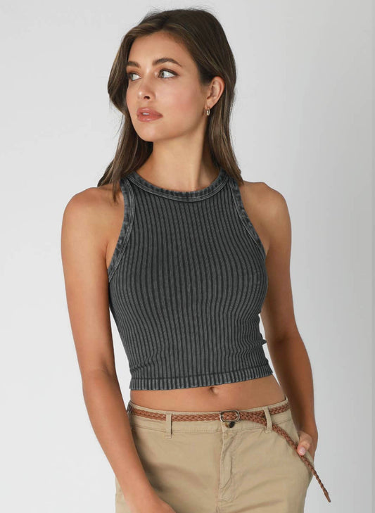 Nikibiki Vintage Wide Ribbed Tank Top - One Size - Black