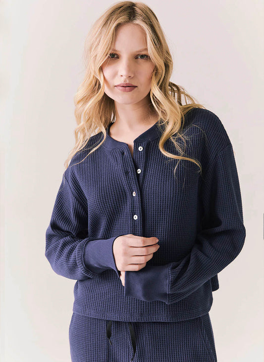 Chaser Chaser Waffle Thermal Thayne Long Sleeve - Midnight Blue available at The Good Life Boutique