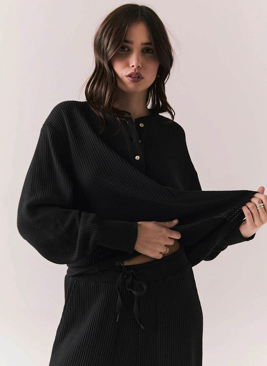 Chaser Chaser Waffle Thermal Thayne Long Sleeve - True Black available at The Good Life Boutique