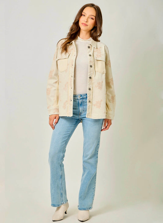 Mystree Washed Corduroy Embroidery Jacket - Almond available at The Good Life Boutique