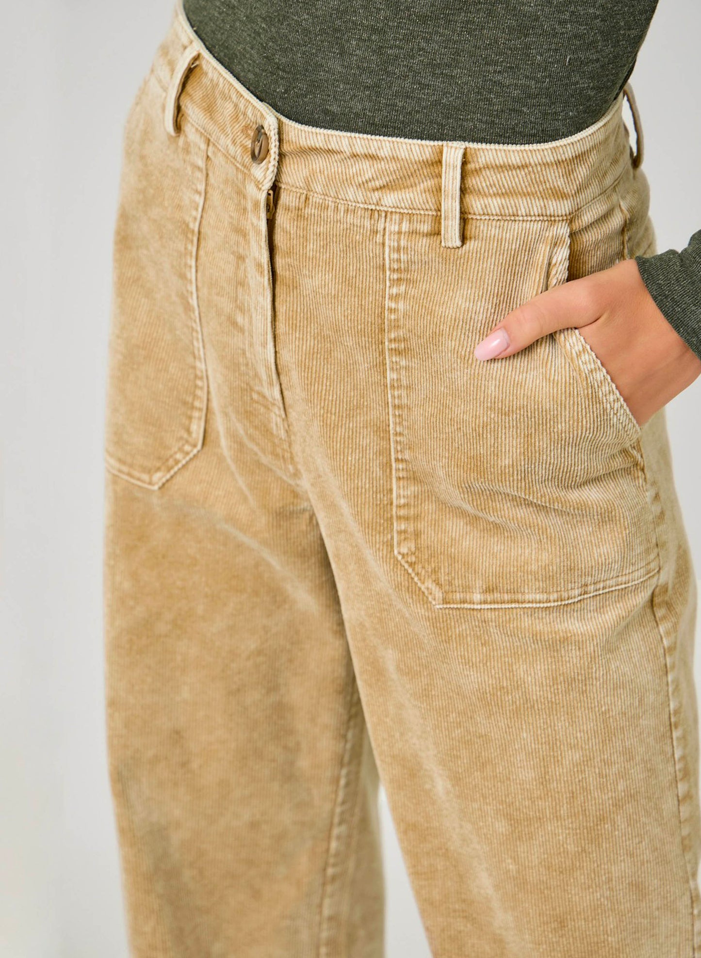 Mystree Washed Corduroy Trousers - Latte available at The Good Life Boutique