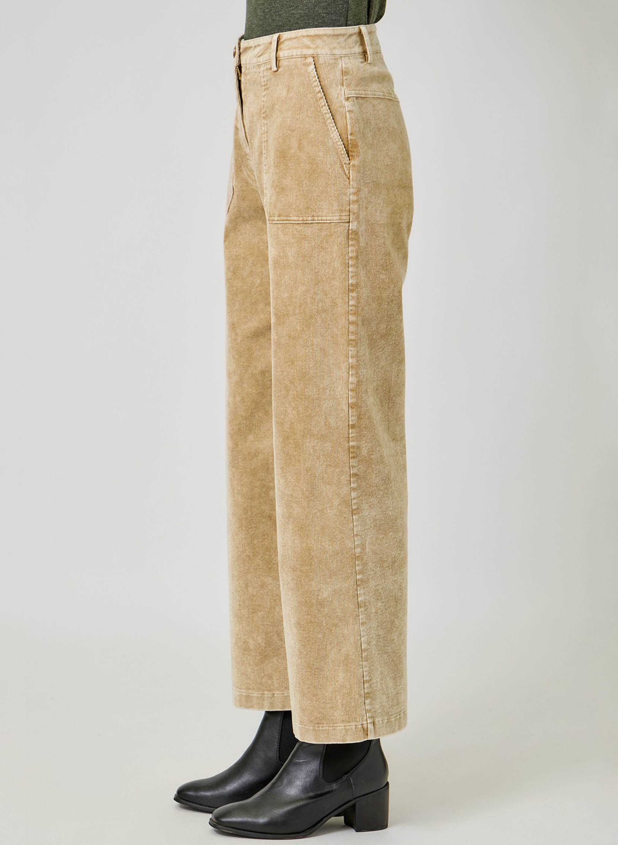 Mystree Washed Corduroy Trousers in Latte | Women Full-Length Wide