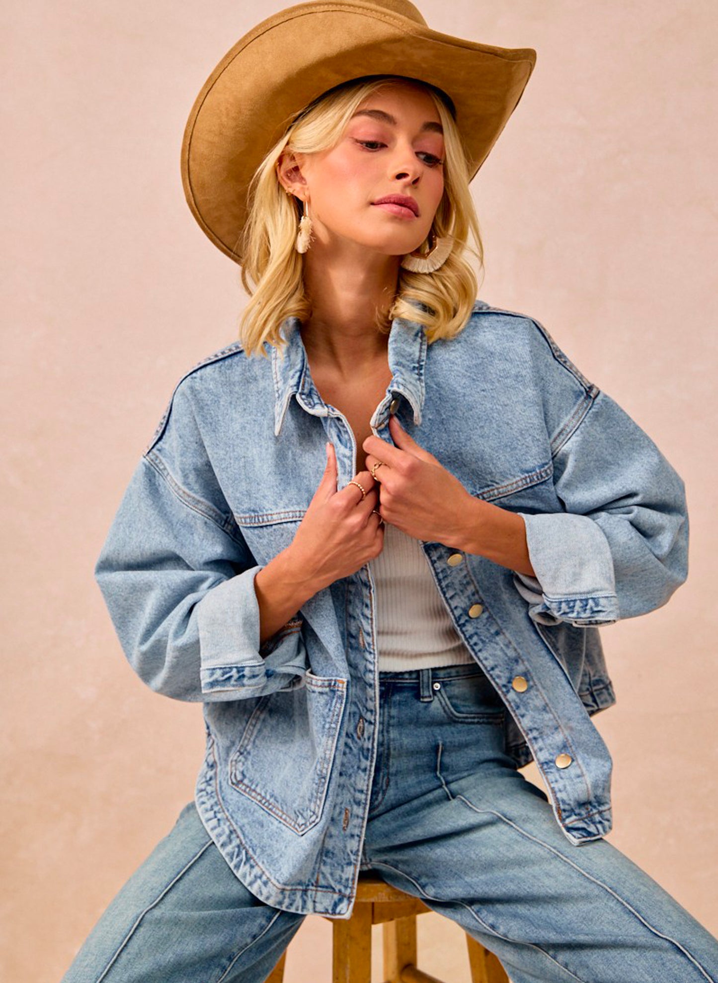 Washed Denim Jacket With Double Pocket Back Pleat