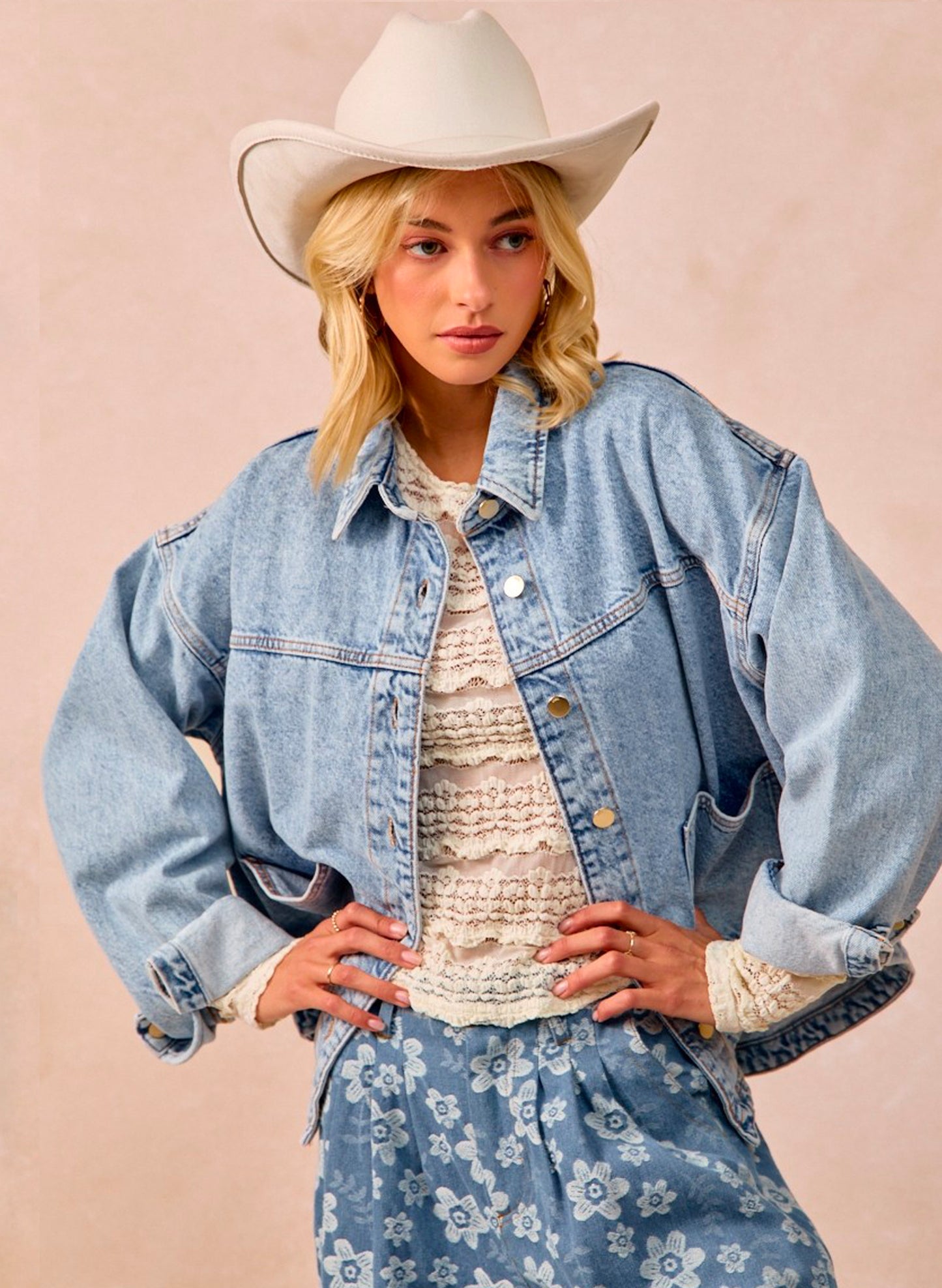 Washed Denim Jacket With Double Pocket Back Pleat