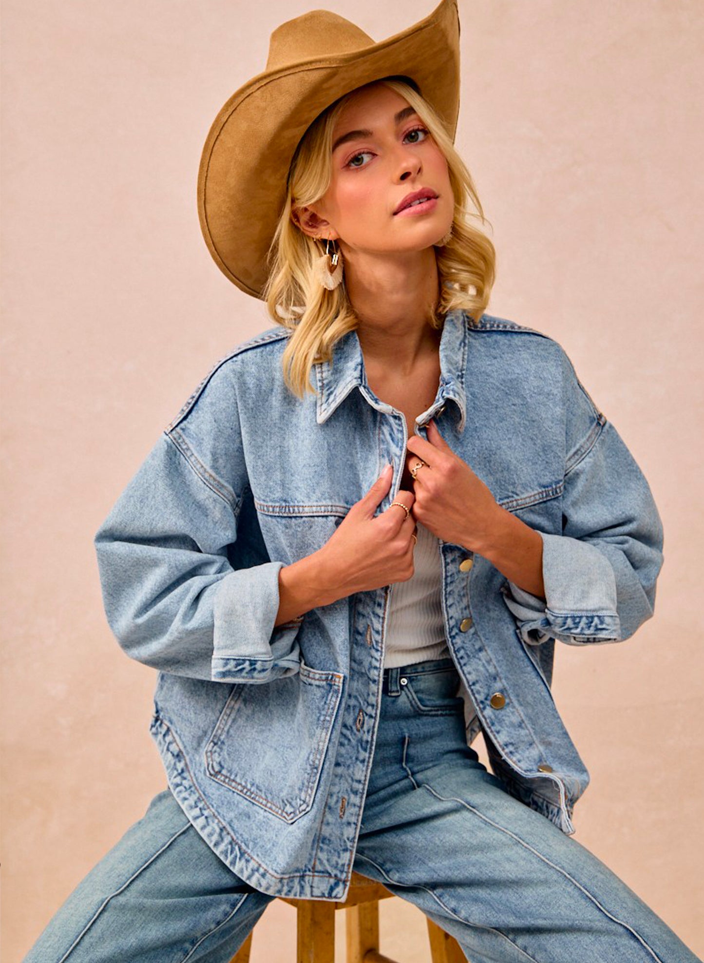 Washed Denim Jacket With Double Pocket Back Pleat
