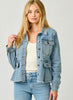 Mystree Washed Denim Peplum Jacket - Denim available at The Good Life Boutique
