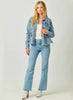 Mystree Washed Denim Peplum Jacket - Denim available at The Good Life Boutique