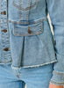 Mystree Washed Denim Peplum Jacket - Denim available at The Good Life Boutique