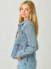 Mystree Washed Denim Peplum Jacket - Denim available at The Good Life Boutique