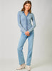 Mystree Washed Thermal Button Down Top - Denim Blue available at The Good Life Boutique