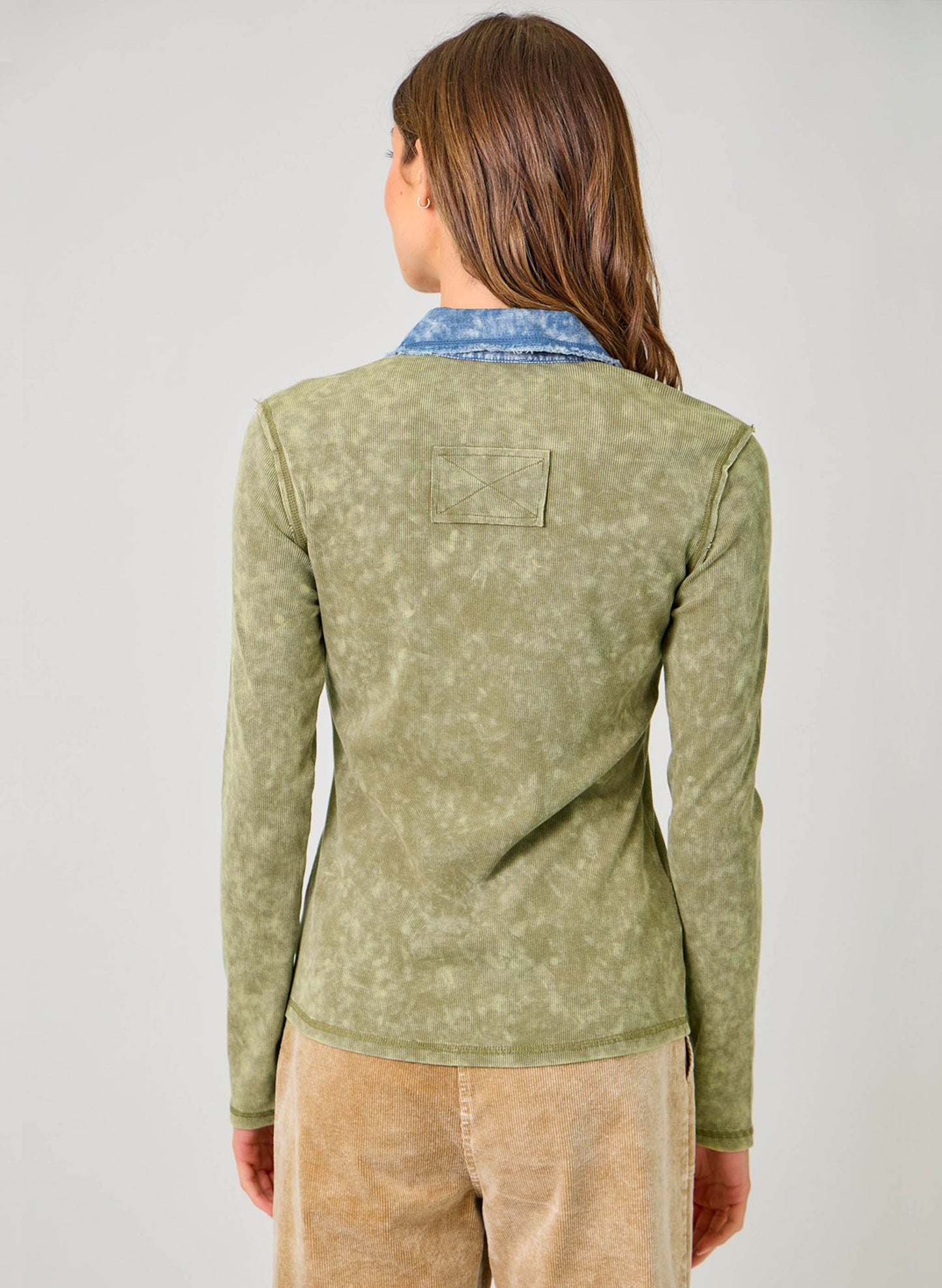 Mystree Washed Thermal Button Down Top - Olive available at The Good Life Boutique