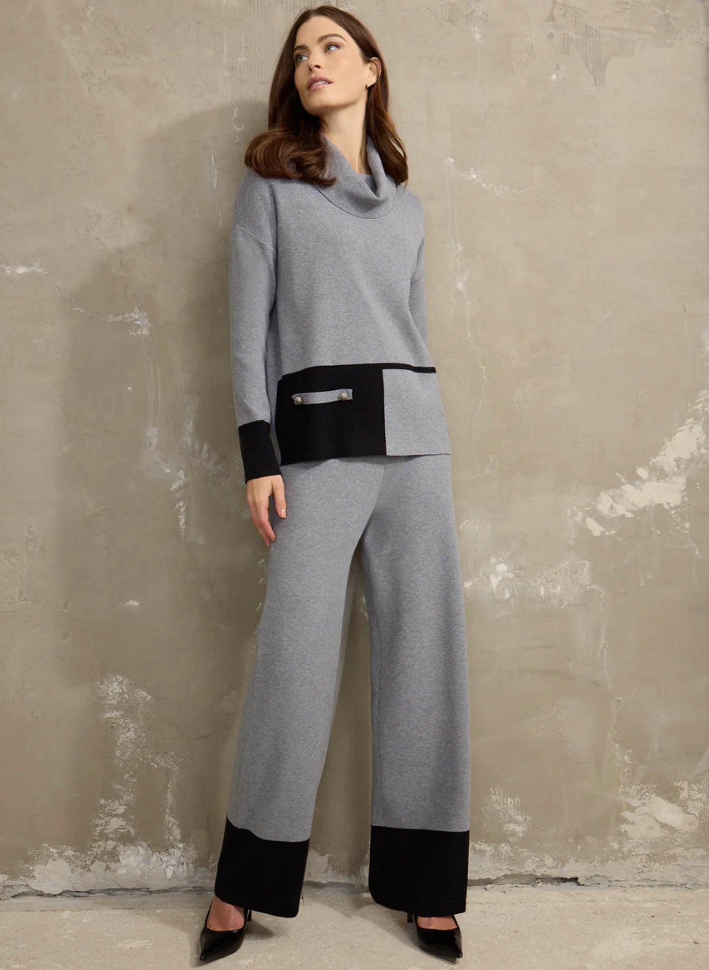 Picadilly Fashions Picadilly Wide Leg Knitted Pant - Black available at The Good Life Boutique