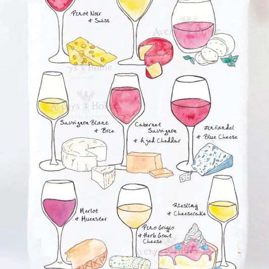 Avery's Home Wine & Cheese Pairing For Food Lovers Kitchen Towel available at The Good Life Boutique