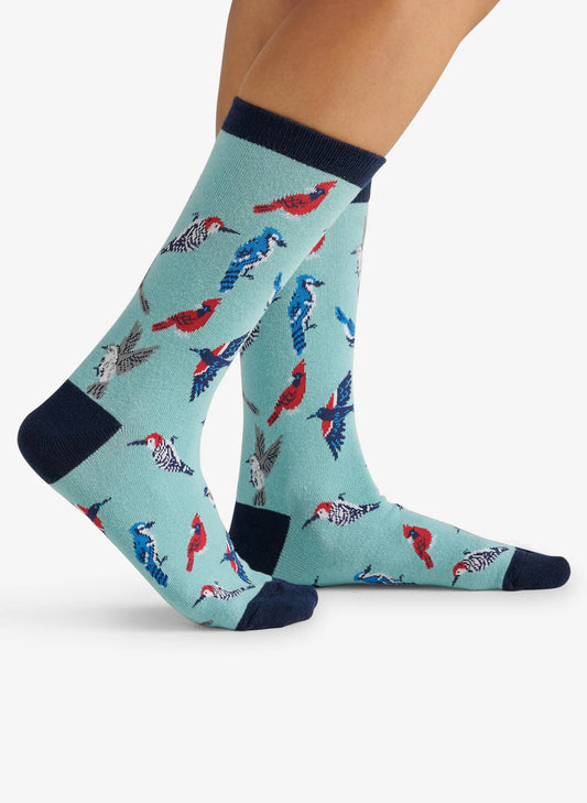 Hatley Little Blue House Inc. Winter Cardinals Woman's Crew Sock - Light Blue available at The Good Life Boutique