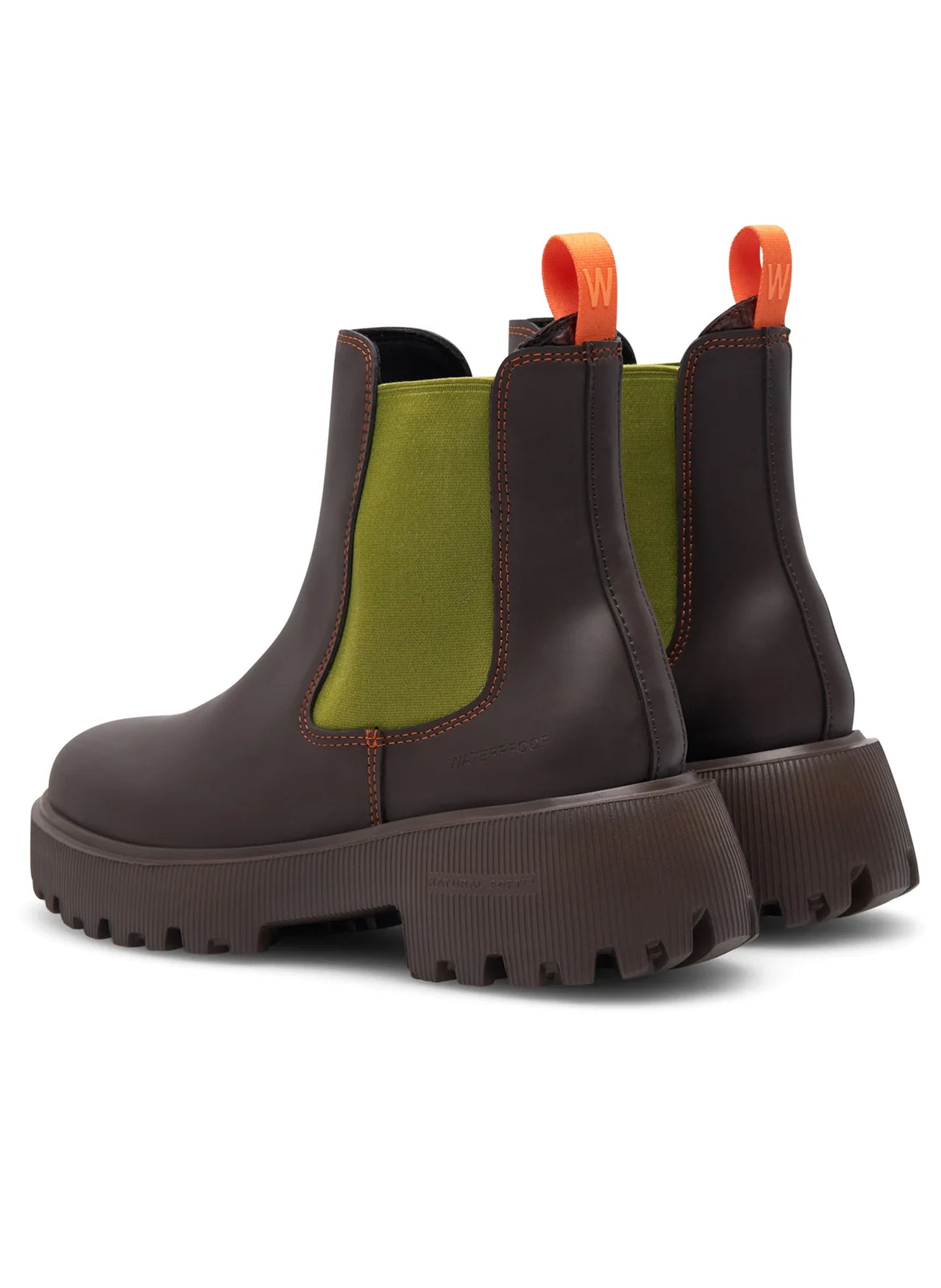 Woden Aya WaterproofAnkle Boot, Chocolate Bambus Green