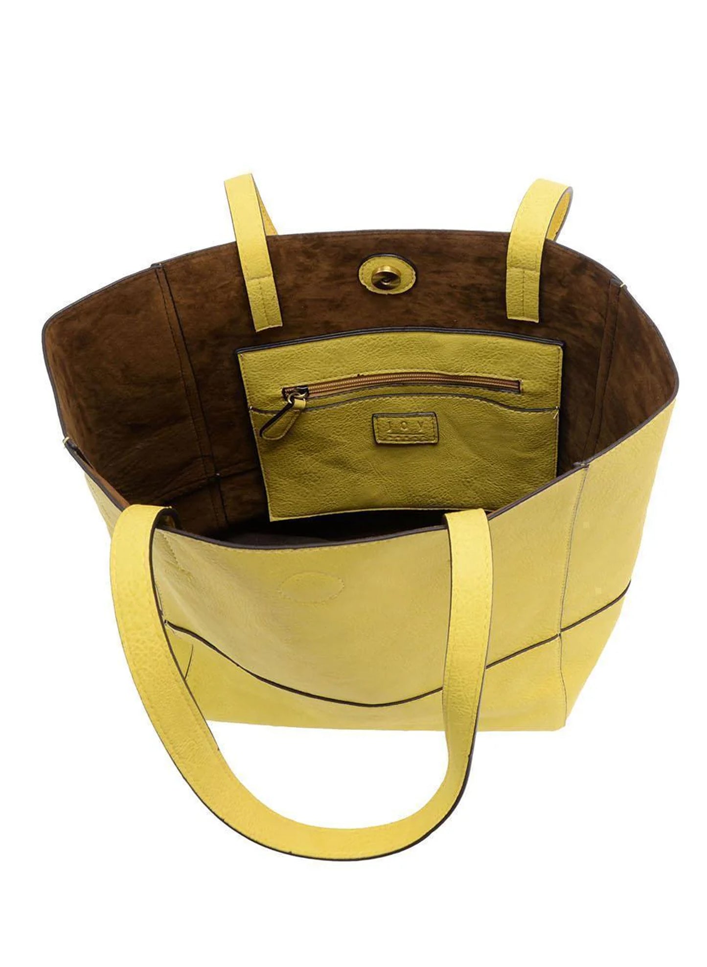 Joy Accessories Yellow Faith Raw Edge Tote available at The Good Life Boutique