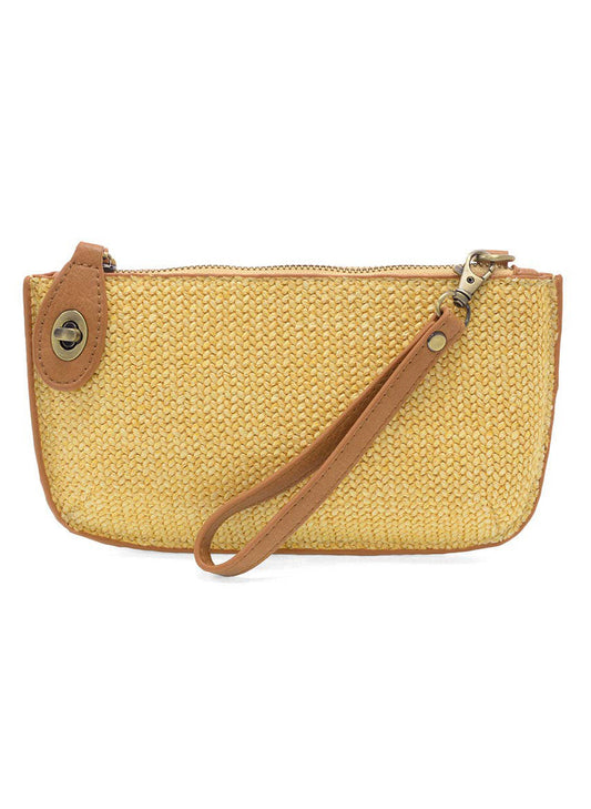 Joy Accessories Yellow Straw Mini Crossbody Wristlet Clutch available at The Good Life Boutique