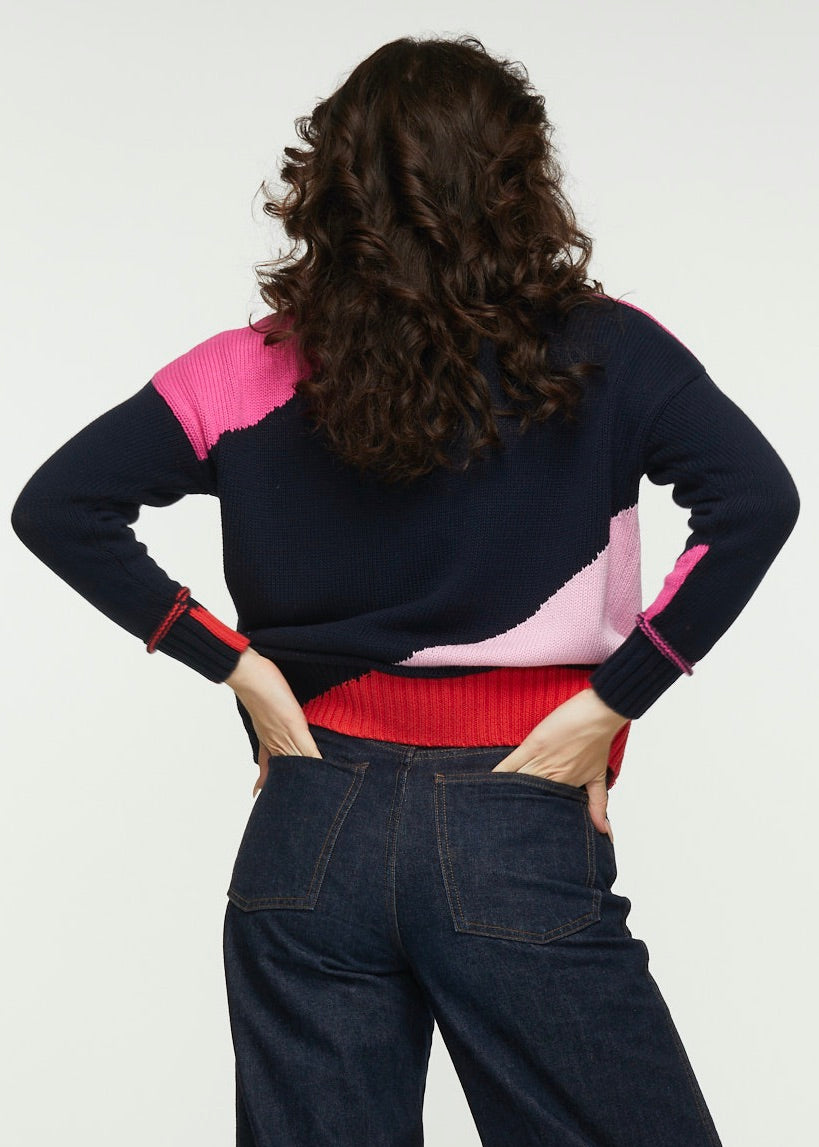 Zaket & Plover Zaket & Plover - Intarsia Trim Sweater - Navy available at The Good Life Boutique